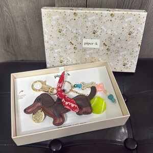New Piper K Dachshund Dog Bag Charm Keychain Bandana Tennis Ball Bone & Beads